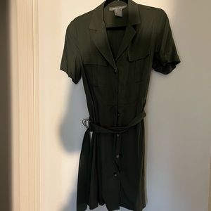 Lark+ grey olive green dress.